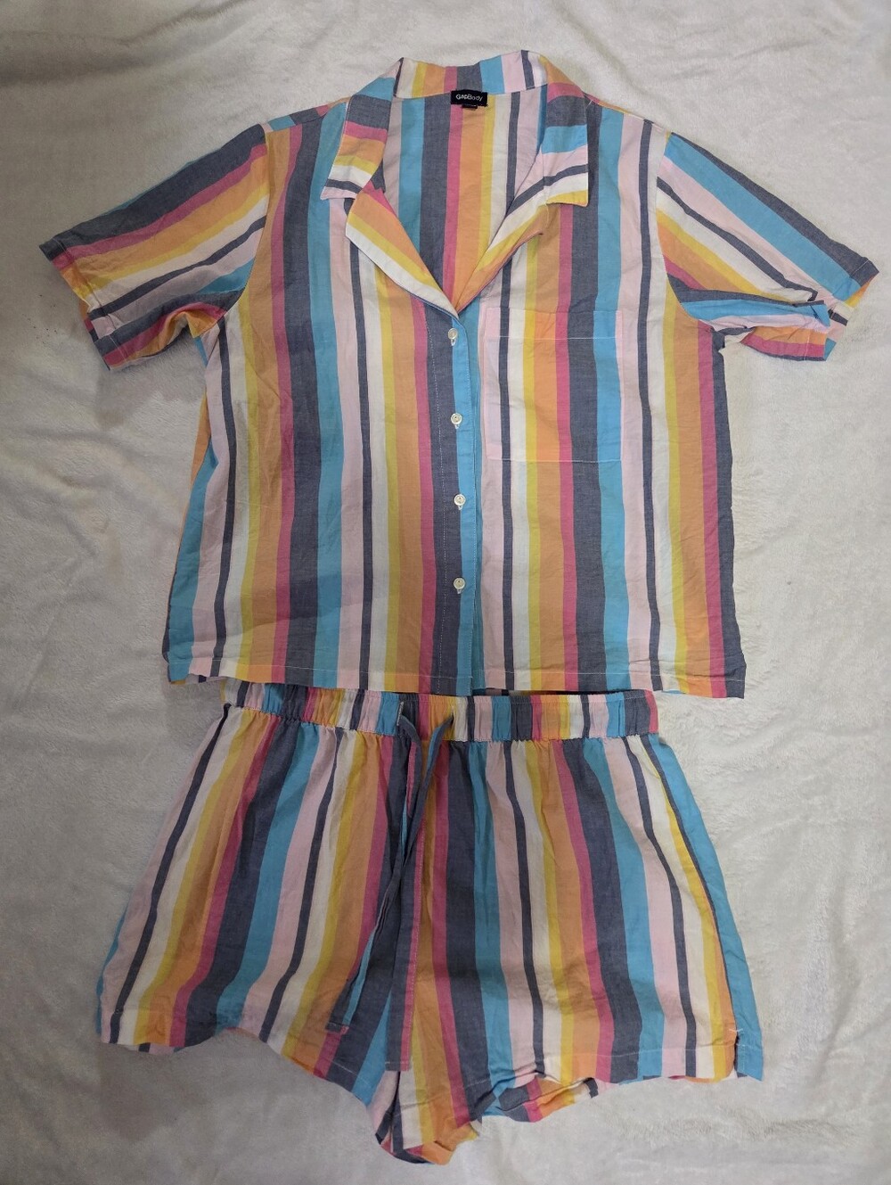 Gap Body Poplin Striped Cotton Short Sleeve Top & Shorts Set